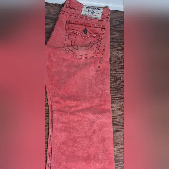 True Religion Men's Slim Jeans in Faded Coral - Picture 8 of 14